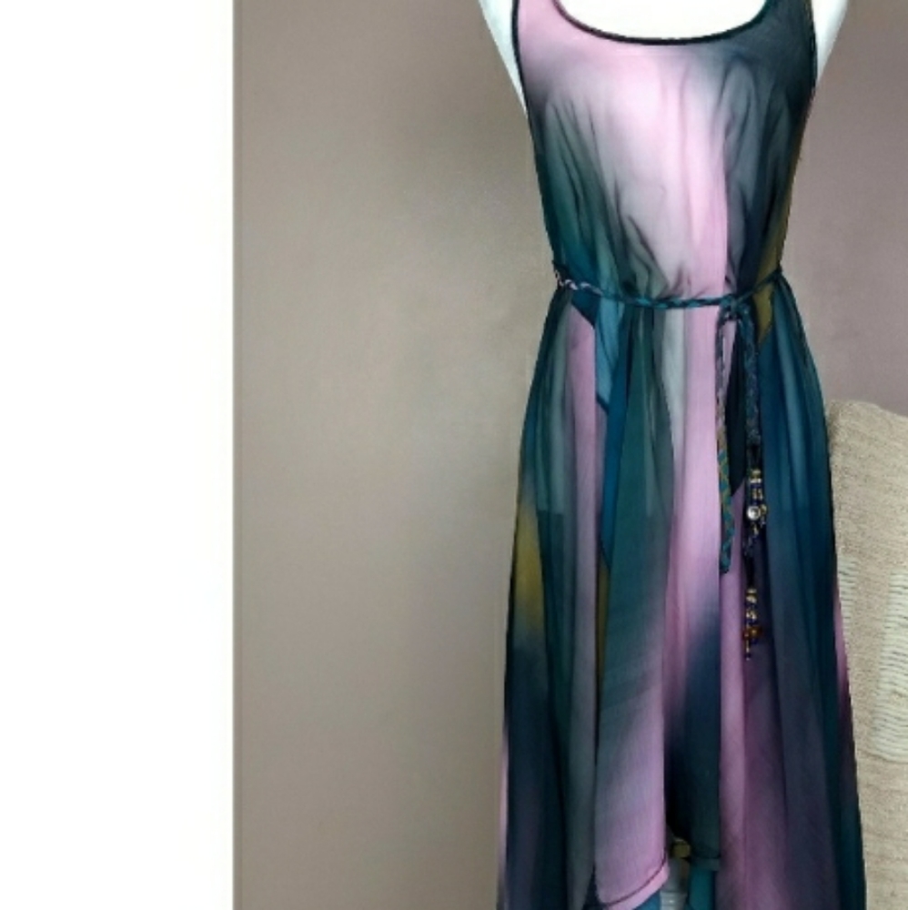 Grecian sheer flowy dress with multi way belt